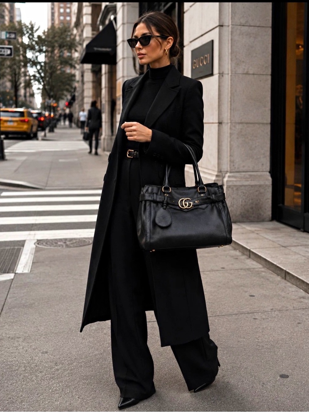 Gucci Black Leather Satchel with Gold Hardware